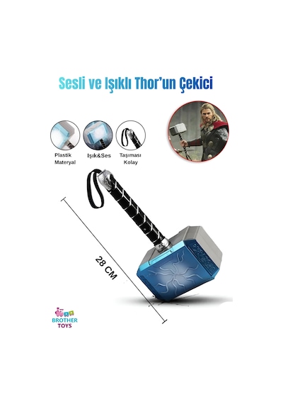 Thor Çekiç Sesli Ve Işıklı Kırılmaz Malzeme Thor'un Çekici 28 Cm.