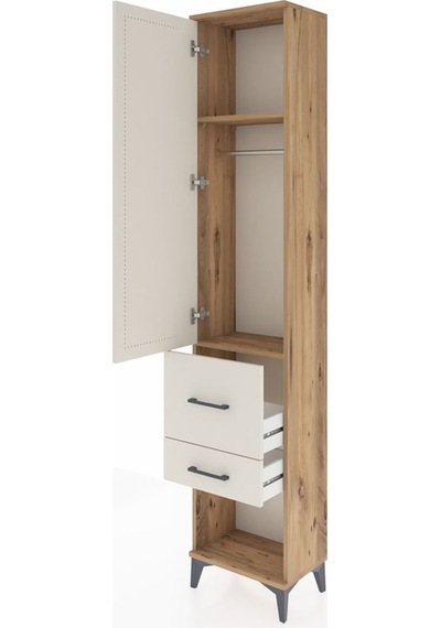 Arges Dolap 2 Raflı 2 Çekmeceli Tek Askılı 44x30x221 Çam-aytaşı Çam