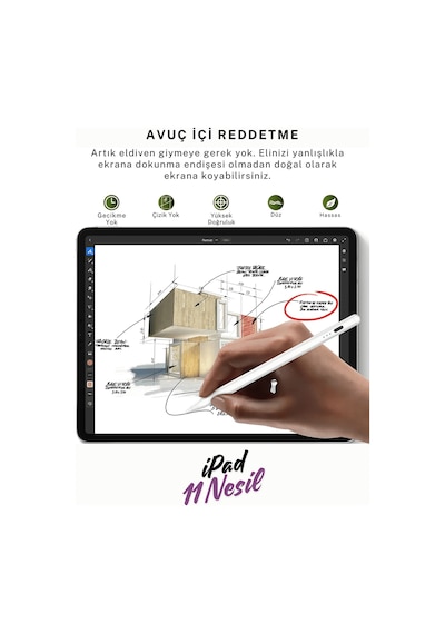 Apple Uyumlu iPad  11 Nesil A16 2025 M3 Avuçiçi Red Ve Eğim Özellikli Manyetik Yapışan Dokunmatik Kalem