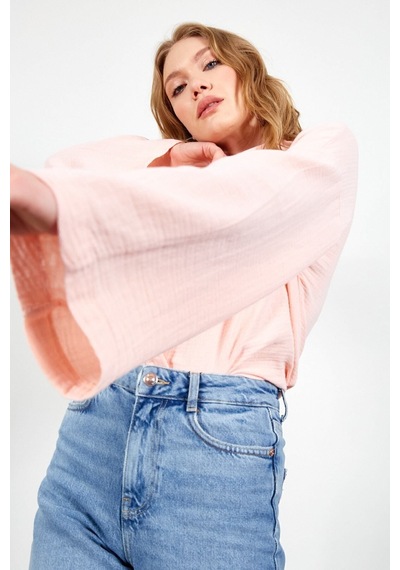 Manche Gül Kurusu Kolları Salaş Yıkamalı Müslin Oversize Rahat Kalıp Kadın Basic Gömlek Mks166881-01-6881 Manche Gül Kurusu Kolları Salaş Yıkamalı Müslin Oversize Rahat Kalıp Kadın Basic Gömlek Mks166881-01-6881
