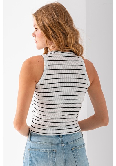 Giysa Kadın Bisiklet Yaka Kolsuz Çizgili Basic Body Siyah - 25507 Siyah