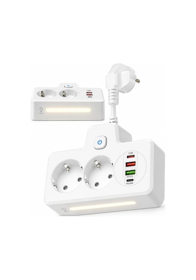 Bkl-502 Akım Korumalı 2li Priz 2 Usb Ve 2 Type-c Çıkış 4000w Hızlı Şarj Duvar Tipi Dokunmatik Led Aydınlatmal 0