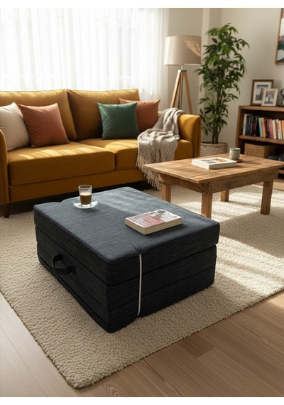 Sergama 180x70 X 10 Cm Ultra Kalın Sünger Su İtici Kumas Katlanabilir Fermuarlı Yıkanabilir Minder Antrasit