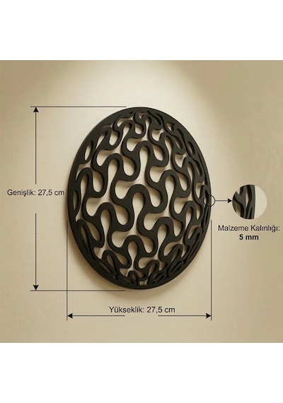 Geometrik Desenli Daire Duvar Tablosu Mdf Lazer Kesim Modern Minimal Duvar Süsü Düz Renkli