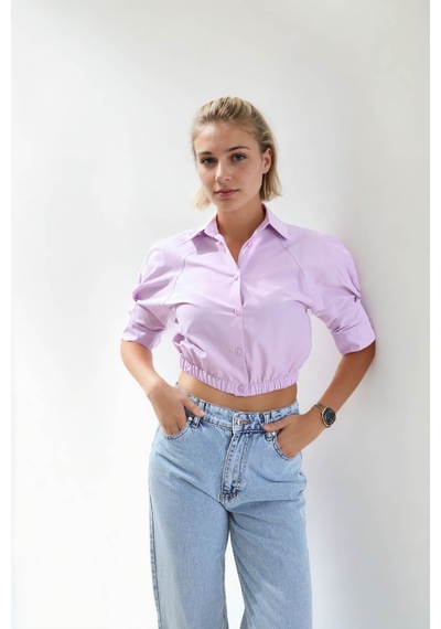 Vitrin Beli Lastikli Crop Gömlek LİLA