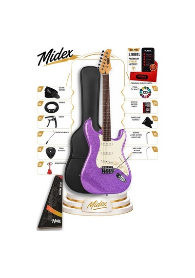 Midex Rph-30pu Gül Klavye Strat Kasa Sss Elektro Gitar Seti