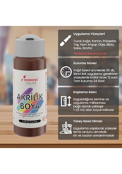 Kahverengi Akrilik Boya 60ml 0,15 L