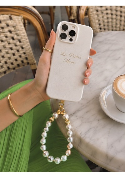 Les Petites Mains Beyaz İnci Boncuklu Telefon Charmı Gold Detaylı