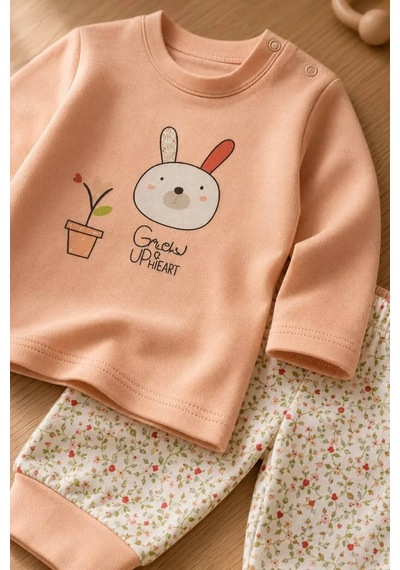 Ferasty İstanbul Kız Bebek Pijama Takımı Tavşan Desenli Pembe