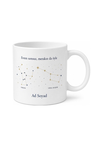 Astronom Arkadaşa Takımyıldızı Çizimli Kupa Bardak Yıldız Hediye Beyaz / Çok Renkli