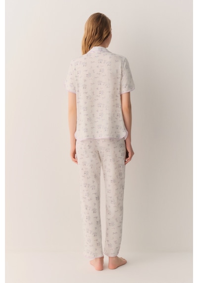Suwen Butterfly Pamuklu Gömlek Yaka Pijama Takımı Sh26602660b338 Ekru