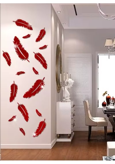 Tüy001 Model Duvar Dekorasyon Süs Kırmızı Renk 5 Parça