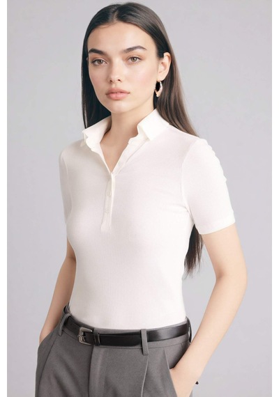 Defacto - Slim Fit Dar Kesim Fitilli Kaşkorse Kısa Kollu Polo Beyaz Tişört C6249AX24SP Beyaz