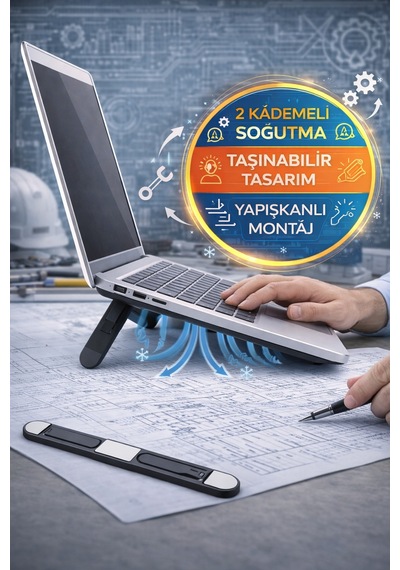Yapışkanlı Katlanabilir Laptop Standı 2 Kademeli Soğutucu Notebook Yükseltici 22 Cm Siyah