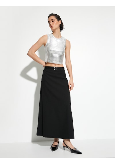 Koton Metalik Crop Üst Fitilli Bisiklet Yaka Gri 4sak10385ek Gri