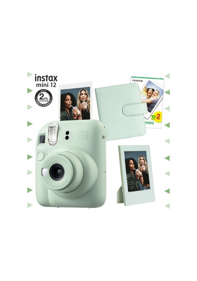Fujifilm Instax Mini 12 Fotoğraf Makinesi + 20'li Film + Çerçeve + Kare Albüm Seti Yeşil