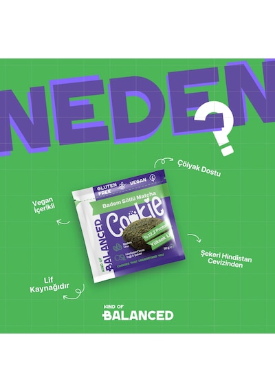 Glütensiz Badem Sütlü Matcha Proteinli Cookie 50 Gr X 6 Adet