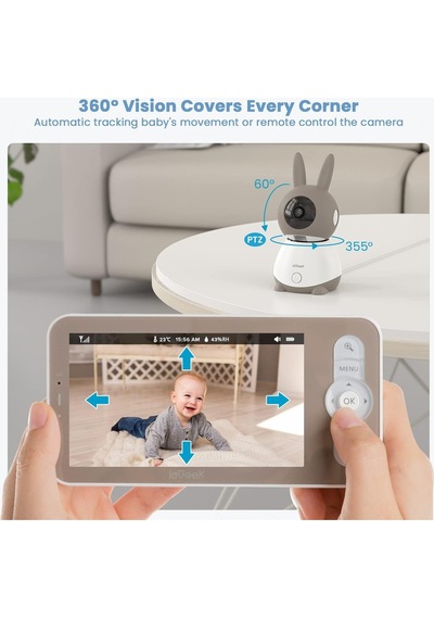 İegeek 2k/3mp Wifi Bebek Monitörü, 5" Ekran, 360 Görüş, Otomatik Takip, Gece Görüşü, Hareket Algılama Kamera Sistemi