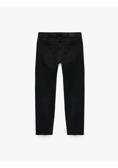 Koton Pamuklu Normal Bel Cepli Vintage Straight Fit Jean Pantolon Siyah 7wam40164nd