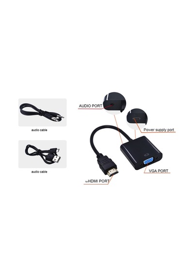 Hdmi To Vga Çevirici Kablo - Uydu Alıcısında Kullanır-Güç Girişli
