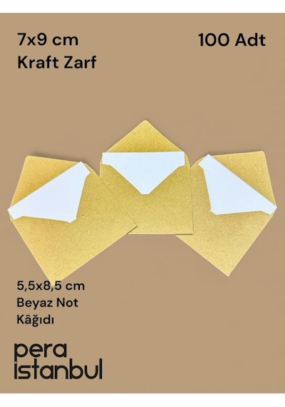 100 Adet Mini Zarf 70mmx90mm Kraft Zarf Hediye Doğum Günü Dilekleri Zarfı Beyaz Not Kartlı