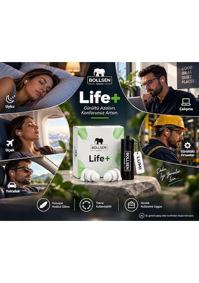 Life+ Silikon Kulak Tıkacı 24 Db Snr Uyku, Horlama, Gürültü, Çalışma, Odaklanma Ve Seyahat İçin Ses Azaltıcı, 150+ Kullanım