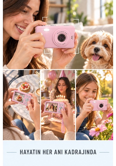 Mimtec Blm-105 Mini Dijital Fotoğraf Makinası - 2.8" Hd Ekran 12 Farklı Dil Seçenekli Dijital Video Kamera Pembe