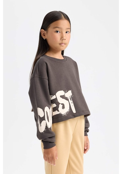 Defacto Kız Çocuk Bisiklet Yaka Baskılı Kalın Sweatshirt D2882a824wnar227 Antrasit