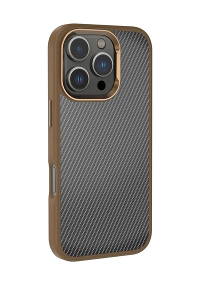 Apple iPhone Uyumlu 16 Pro Max Kılıf Karbon Fiber Görünümlü Parlak Kamera Çerçeveli Zore Venus Kapak Rose Brown