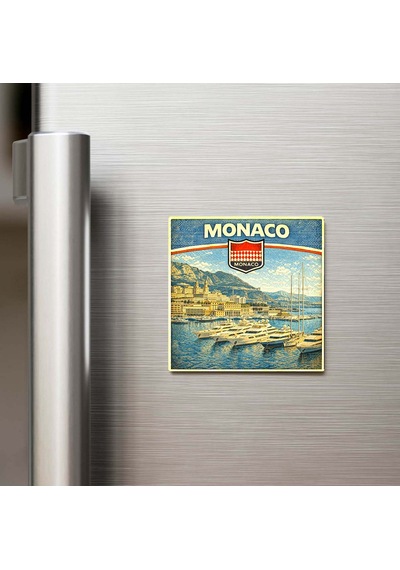 Retro Monako Monako Şehri Temalı Vintage Buzdolap Magneti 9x9 Cm