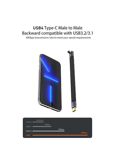 Usb4 Fpc Esnek Tip-c Kablo - 240w Pd3.1 Hızlı Şarj, 40gbps Veri Aktarımı, 8k 60hz Görüntü Desteği - 15 Cm Kby