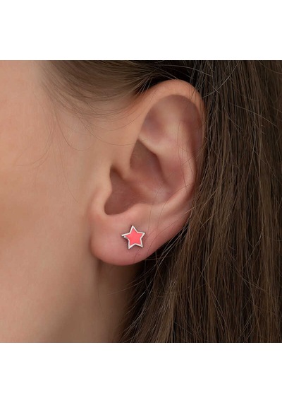 Gümüş Fosforlu Pembe Yıldız Küpe Sl3430 Gümüş