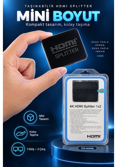 4k Hdmı Taşınabilir Hd Splitter 1 Giriş 2 Çıkış Hdmı Anahtarı 20 M