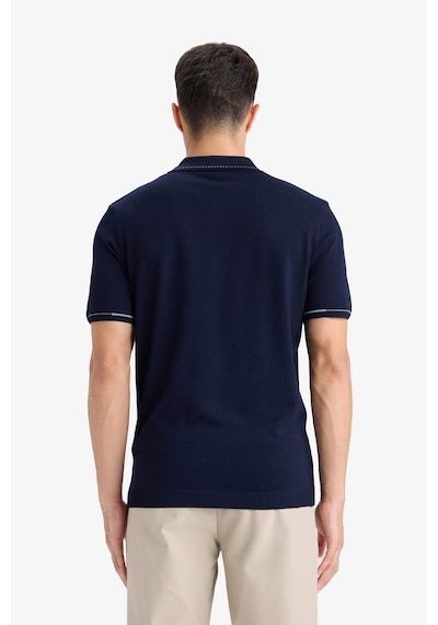 Defacto Standart Fit Polo Yaka Fermuarlı Triko Kısa Kollu Tişört D6199AX24HS Lacivert