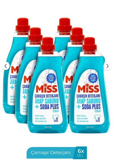 Miss Sıvı Çamaşır Deterjanı Arap Sabunu & Soda Plus 6'lı Paket 6x1.5 L 1500 ML