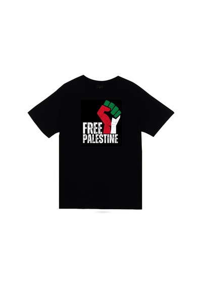 Özgür Filistin Baskılı Unisex %100 Pamuk Siyah T-shirt SIYAH