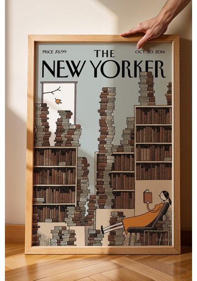 The New Yorker Çerçeveli Tablo October 20 2014 - Kitap Kütüphane Tablosu