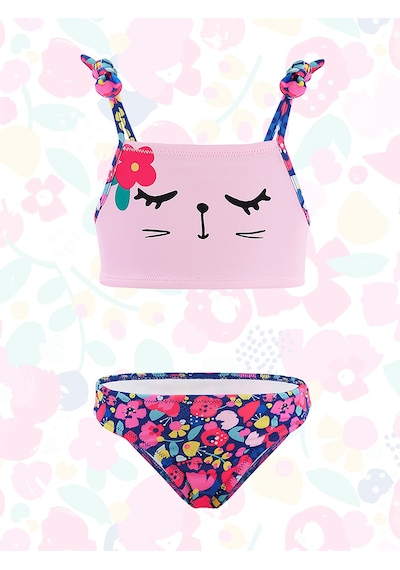 Denokids Çiçekli Kedi Kız Çocuk Bikini