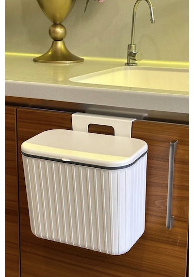 Makri Home Askılı Çöp Kovası- Beyaz- Çift Yönlü Kapaklı - 8 Litre Beyaz