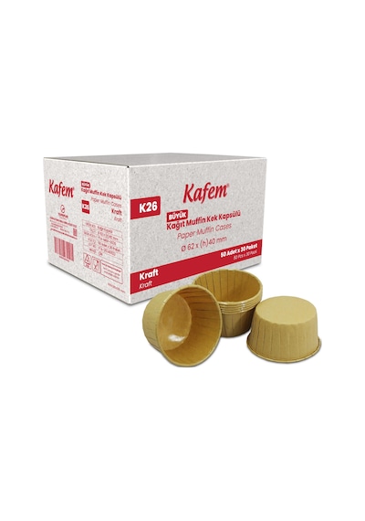 Kafem Muffin Kek Kapsülü Kraft Büyük Boy 50li X 30 Paket Koli - K26 Kagverengi