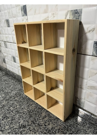 Kupa Rafı Kahve Köşesi Doğal Ahşap 16 Bölmeli 11x11 Cm Kupa Rafı Diğer