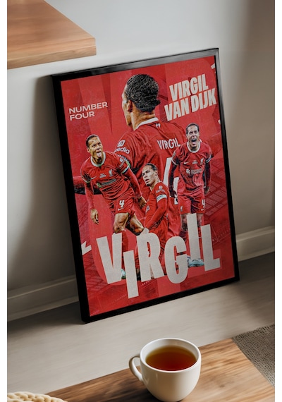 Virgil Van Dijk Siyah Ahşap Çerçeveli Poster, Dekoratif Spor Duvar Tablosu