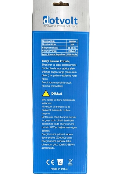 Dotvolt Beşli 1.5 Metre Kablolu Akım Korumalı Priz Beyaz Anahtarlı Surge Hunter 1050 Joule