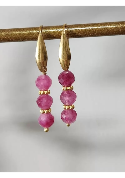Yakut Taşı Çelik Tasarım Küpe Pembe