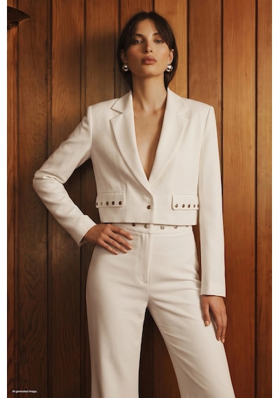 Sateen Sally Uzun Kol Crop Ceket Ekru Çok Renkli