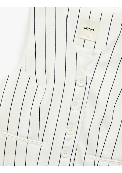 Koton Slim Fit V Yaka Kolsuz Çizgili Crop Yelek Lacivert Çizgili 6wak20013pw 7s2