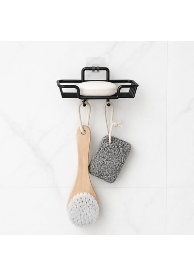 Alper Banyo Yapışkanlı Siyah Sabunluk Ve Lif Askılık, Delmeden Montajlı Banyo Sabun Rafı, Çift Askılı Mat Siya Diğer