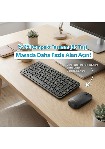 Philips SPT6338 Kablosuz Türkçe Q Klavye ve Mouse Seti