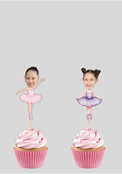 12 Li Kişiye Özel Fotoğraflı Balerin Temalı Cupcake Kürdan Süsü
