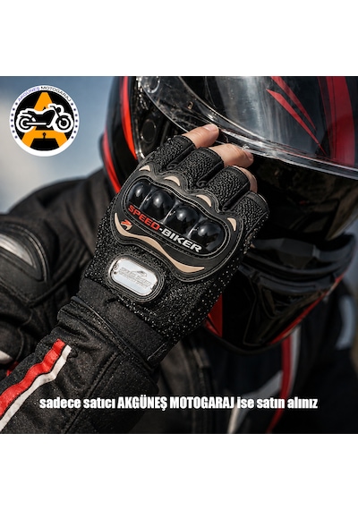 Akgüneş Motogaraj Speed Biker Yasaya Uygun Etiketli Yarım Eldiven Motosiklet Sürüş Eldiveni, Nefes Alabilir Koruma